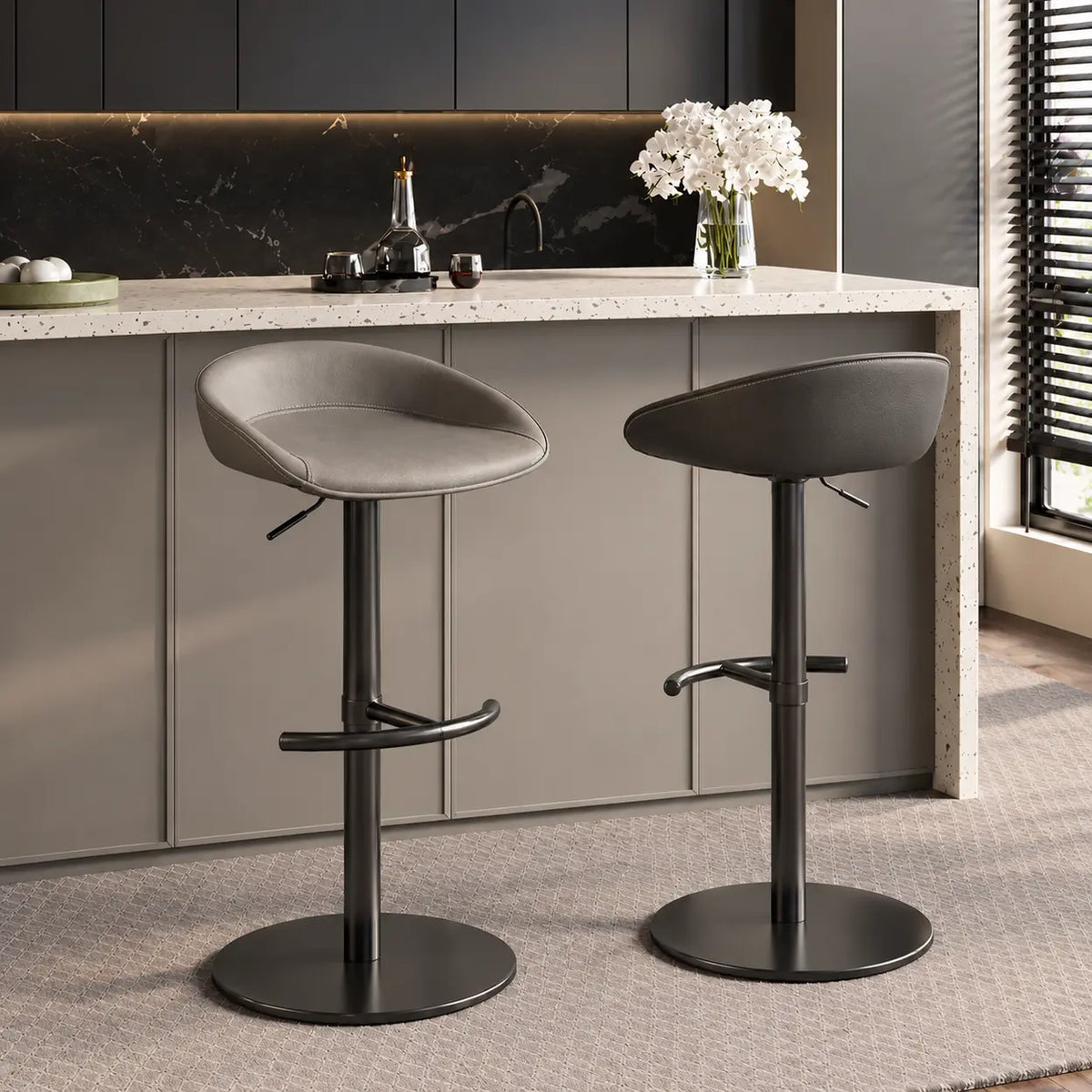 Modern Adjustable Height Swivel Bar Stool with Footrest Image - 2