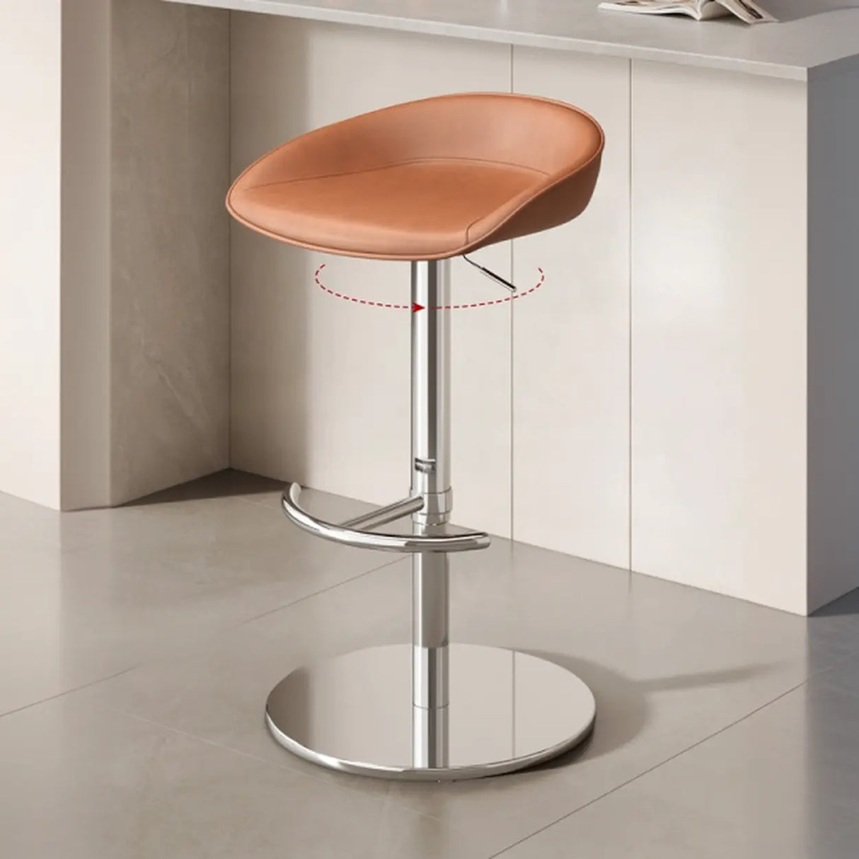 Modern Adjustable Height Swivel Bar Stool with Footrest Image - 3