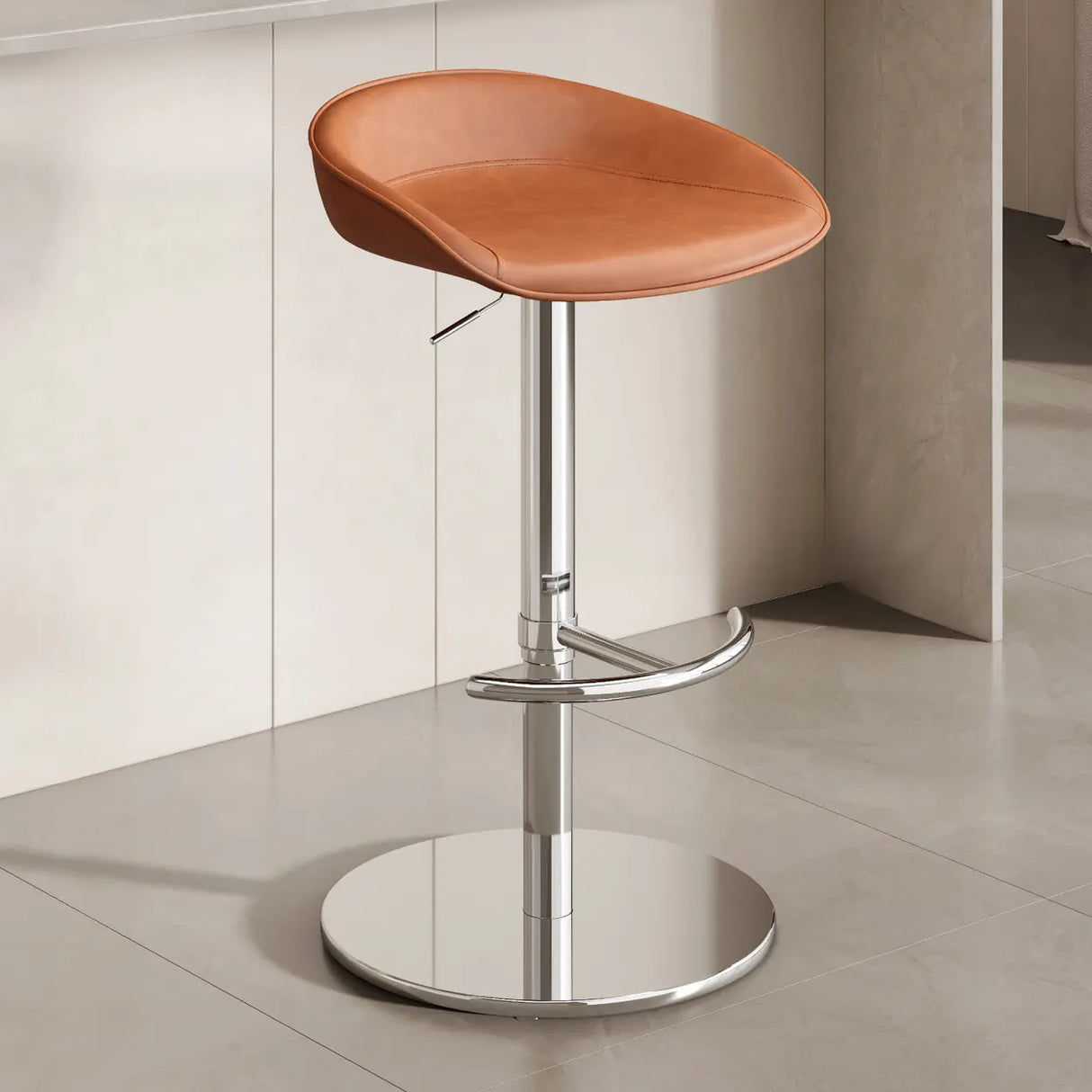 Modern Adjustable Height Swivel Bar Stool with Footrest Image - 8