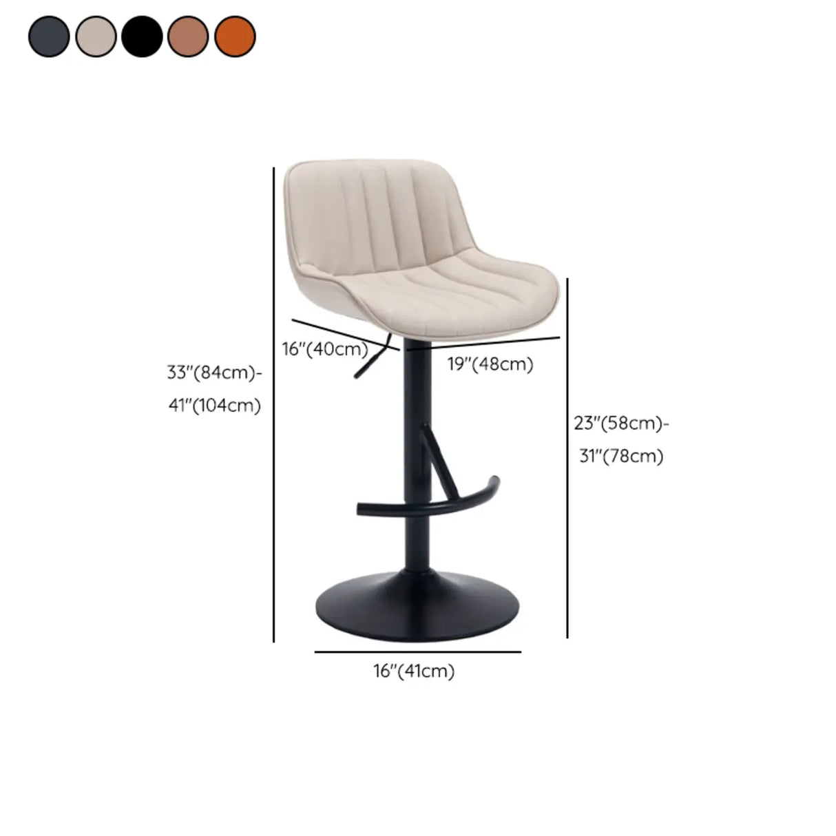 Modern Adjustable Height Swivel Leather Bar Stool with Footrest 