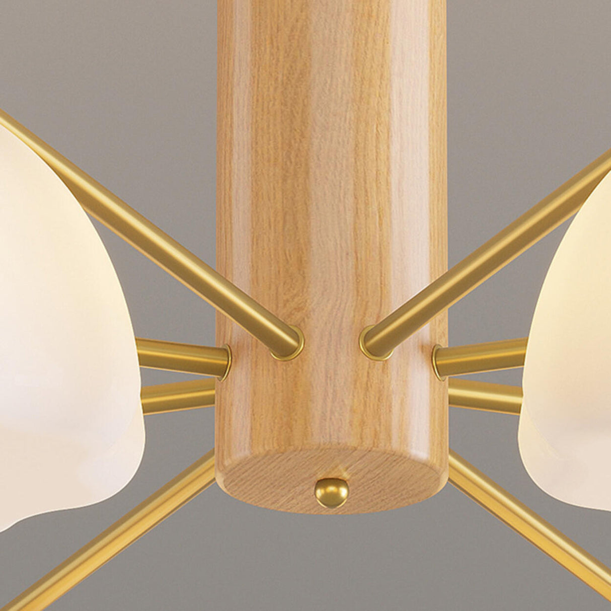 Modern Adjustable Height Wood and Brass Round Chandelier Image - 10