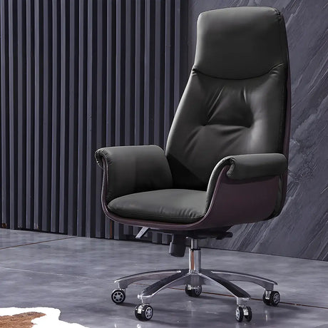 Modern Adjustable Leather Ergonomic Office Chair With Casters Image - 1