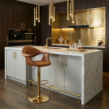 Modern Adjustable Swivel Faux Leather Counter Bar Stool Image - 1