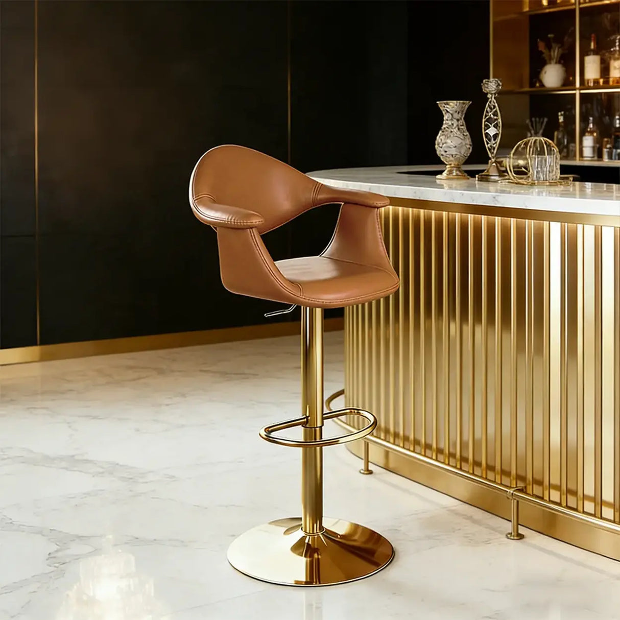 Modern Adjustable Swivel Faux Leather Counter Bar Stool Image - 2