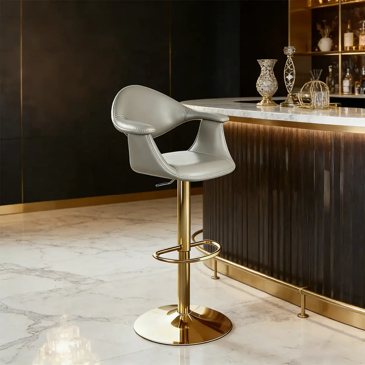 Modern Adjustable Swivel Faux Leather Counter Bar Stool Image - 3