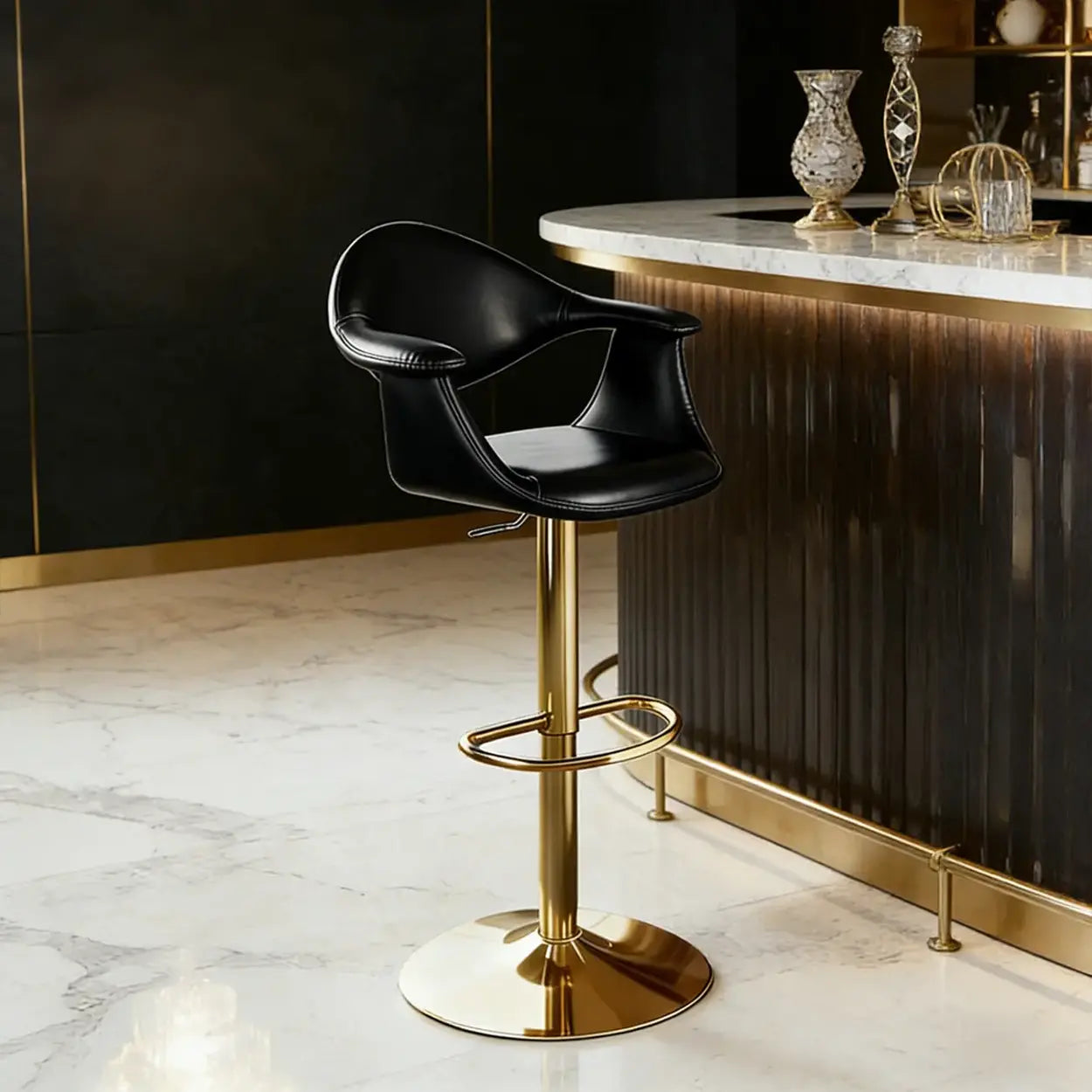 Modern Adjustable Swivel Faux Leather Counter Bar Stool Image - 4