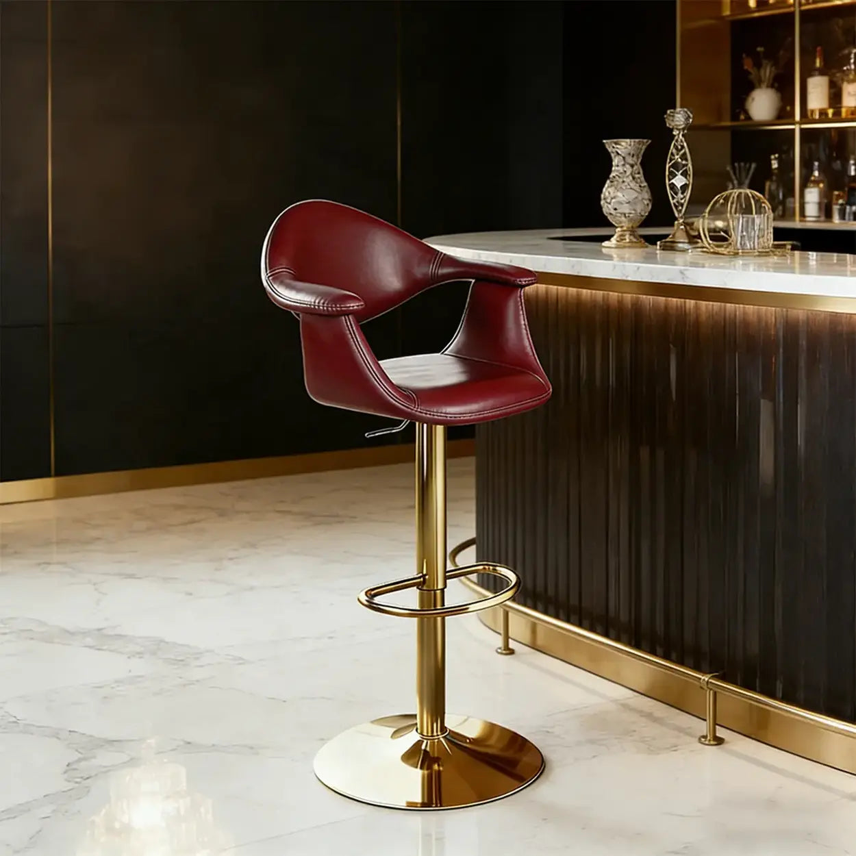 Modern Adjustable Swivel Faux Leather Counter Bar Stool Image - 7