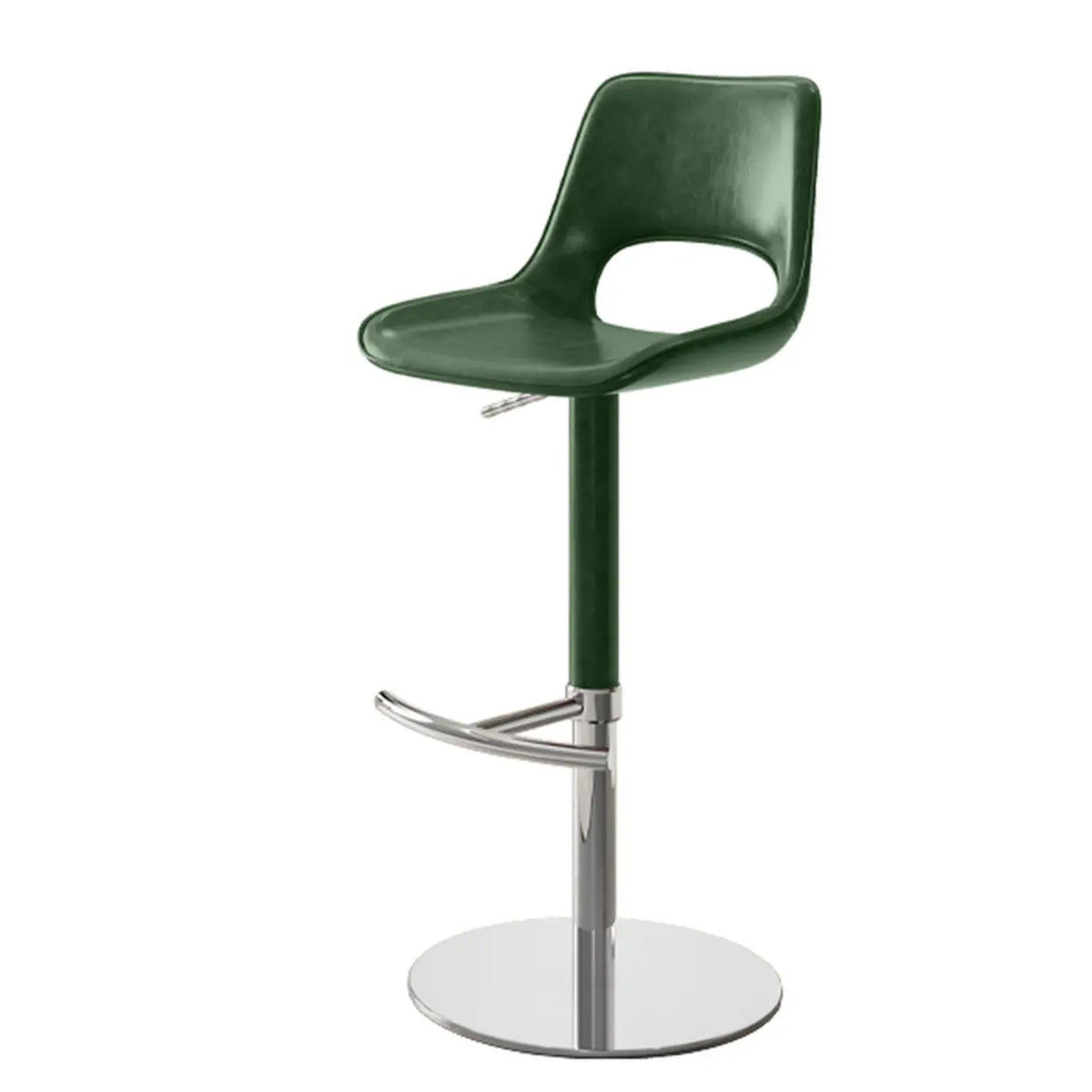 Blackish Green Silver Modern Adjustable Swivel Leather Low Back Bucket Bar Stool Image - 10