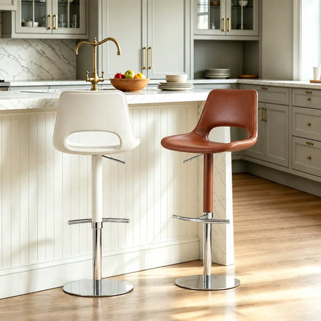Modern Adjustable Swivel Leather Low Back Bucket Bar Stool Image - 2