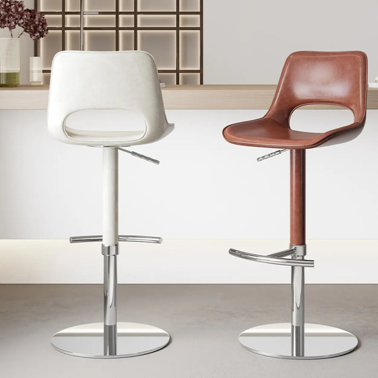 Modern Adjustable Swivel Leather Low Back Bucket Bar Stool Image - 3