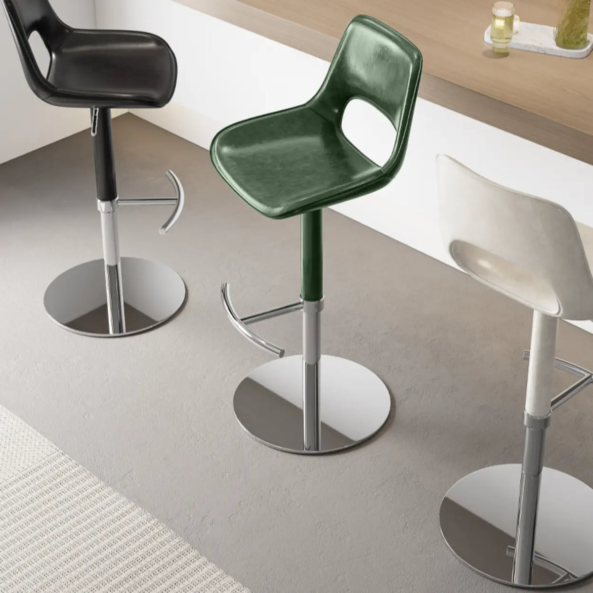 Modern Adjustable Swivel Leather Low Back Bucket Bar Stool Image - 4