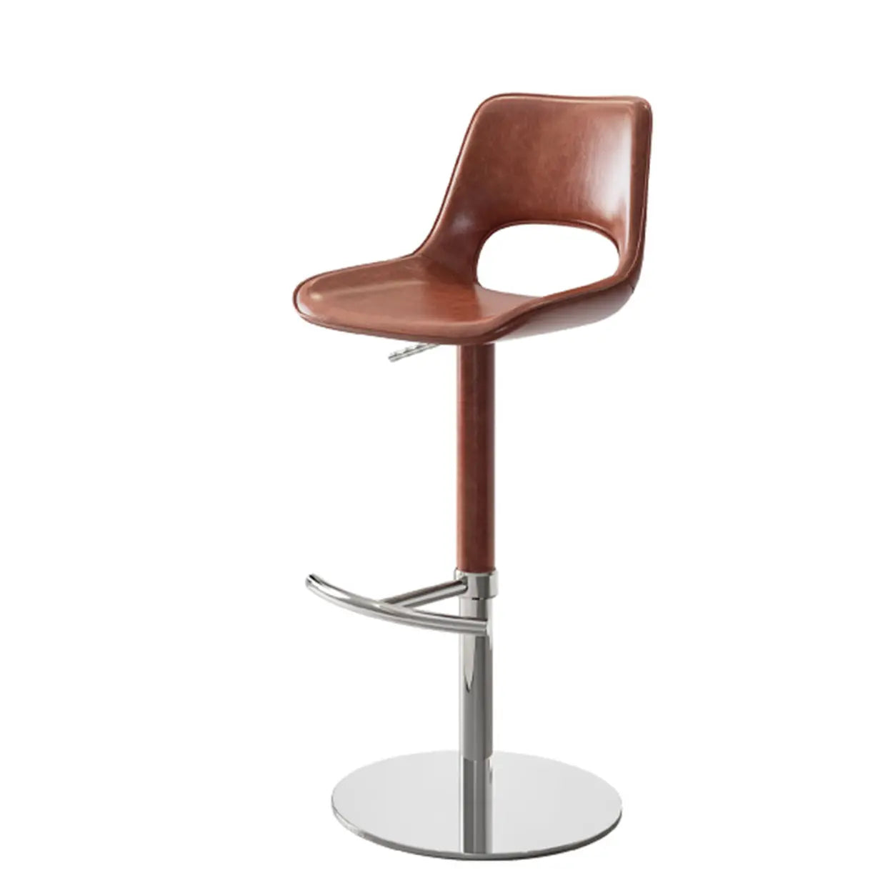 Brown Silver Modern Adjustable Swivel Leather Low Back Bucket Bar Stool Image - 8