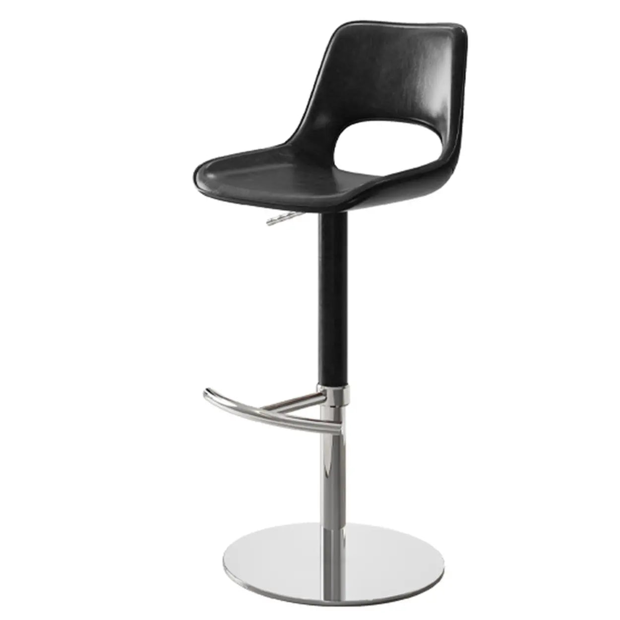 Black Silver Modern Adjustable Swivel Leather Low Back Bucket Bar Stool Image - 9