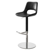 Black Silver Modern Adjustable Swivel Leather Low Back Bucket Bar Stool Image - 9