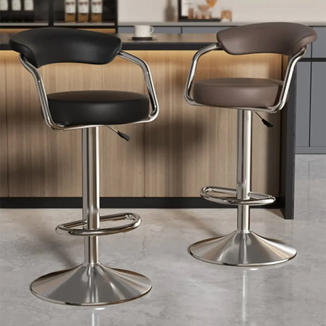 Modern Adjustable Swivel Leather Open Back Bar Stools Image - 1