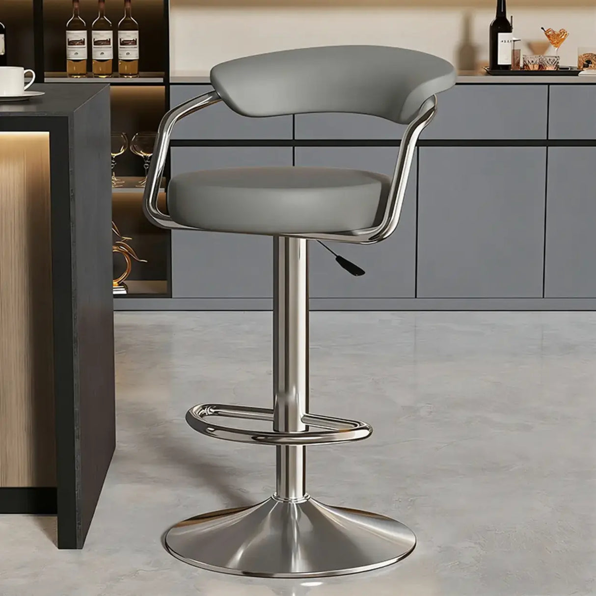 Modern Adjustable Swivel Leather Open Back Bar Stools Image - 10