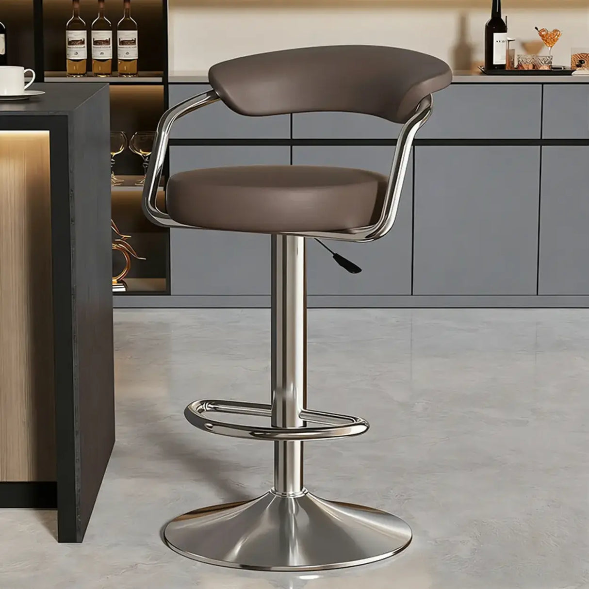 Modern Adjustable Swivel Leather Open Back Bar Stools Image - 11
