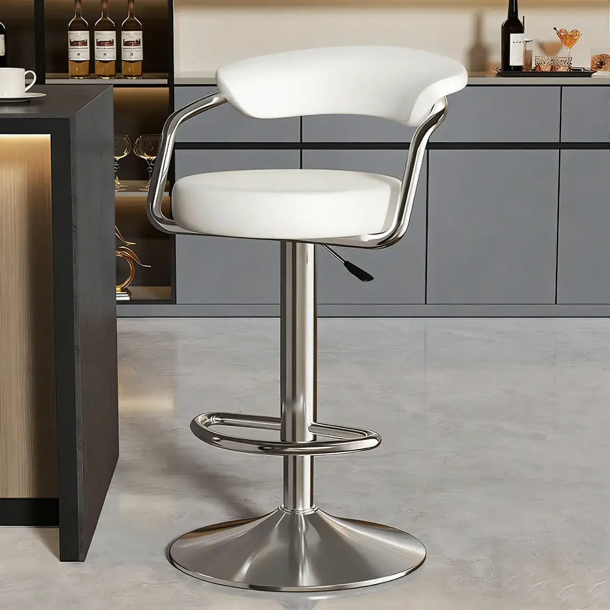 Modern Adjustable Swivel Leather Open Back Bar Stools Image - 12