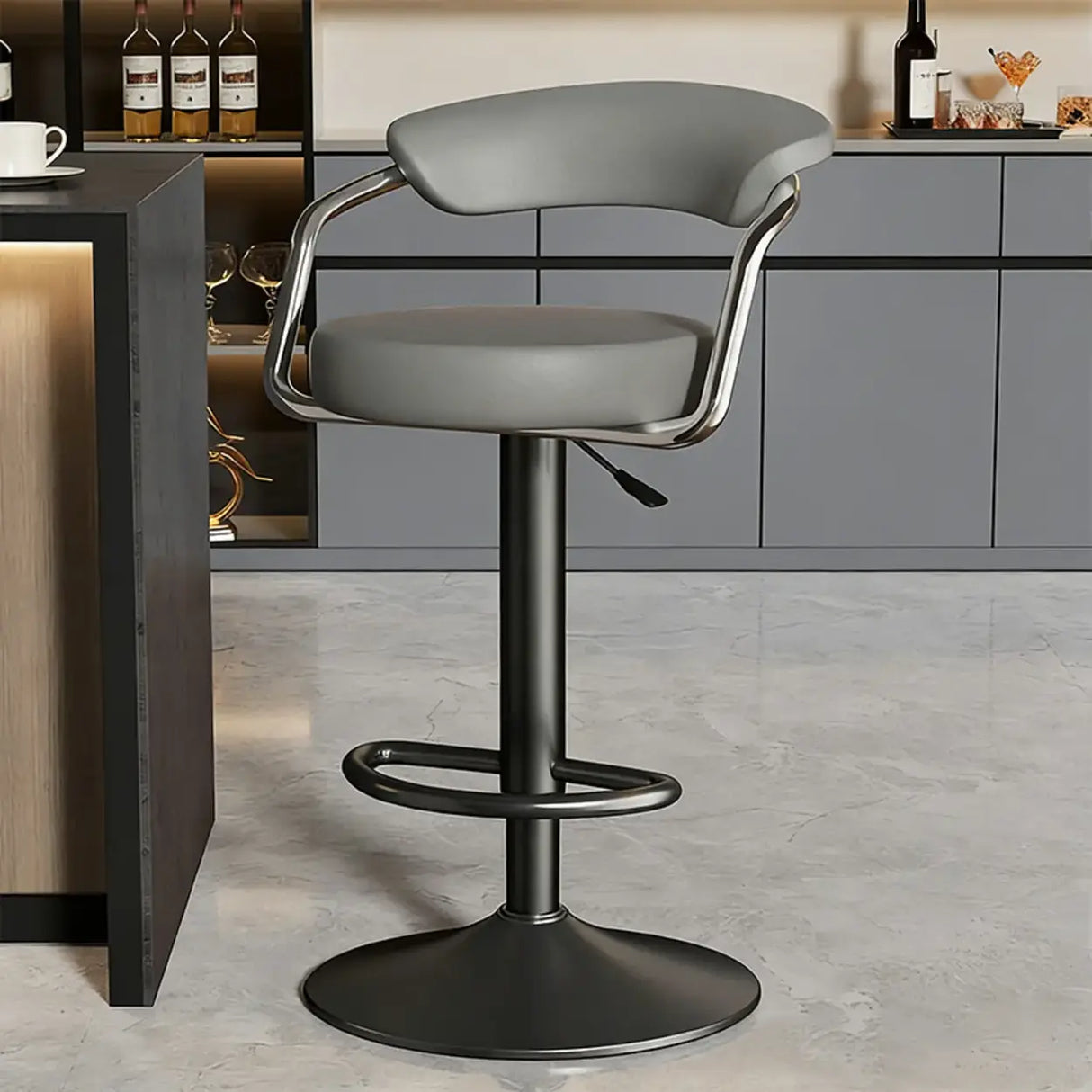 Modern Adjustable Swivel Leather Open Back Bar Stools Image - 6