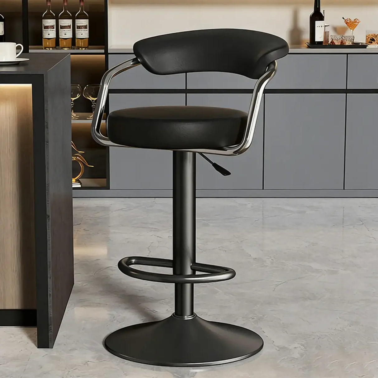Modern Adjustable Swivel Leather Open Back Bar Stools Image - 7