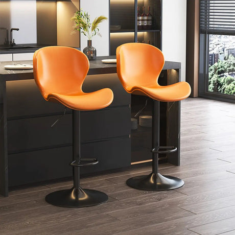 Modern Adjustable Swivel Orange Saddle Bar Stool with Footrest Image - 1