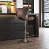 Modern Adjustable Swivel Orange Saddle Bar Stool with Footrest Image - 17