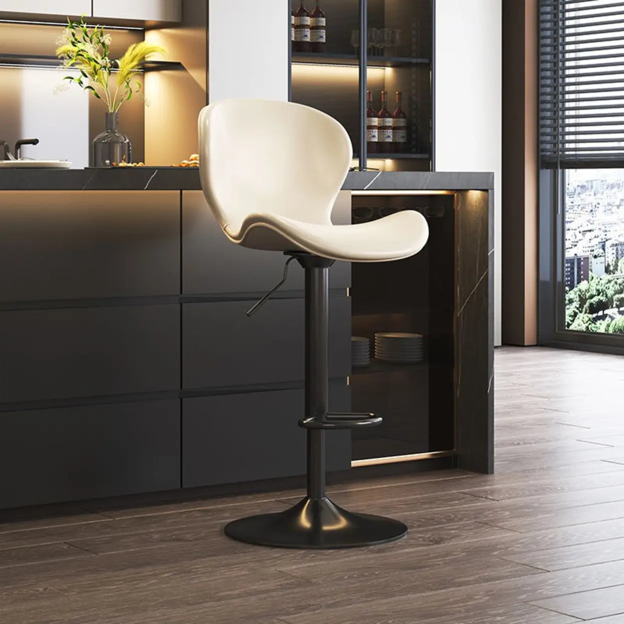 Modern Adjustable Swivel Orange Saddle Bar Stool with Footrest Image - 2