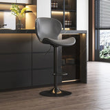 Modern Adjustable Swivel Orange Saddle Bar Stool with Footrest Image - 5