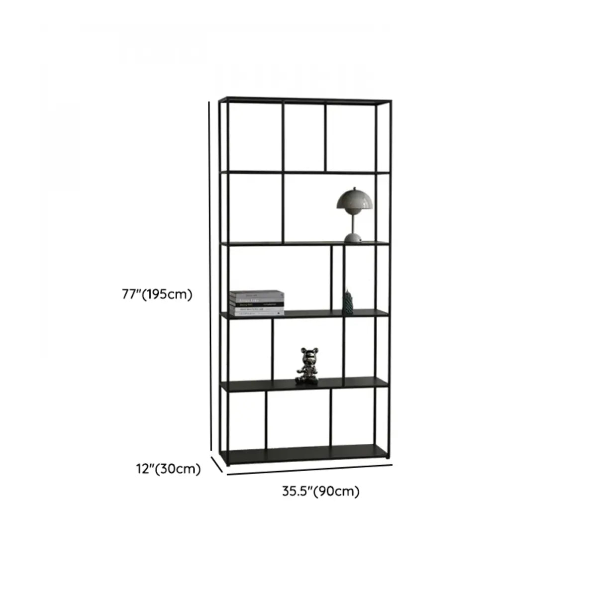 Modern Alloy Black 5-Shelf Vertical Display Bookcase 