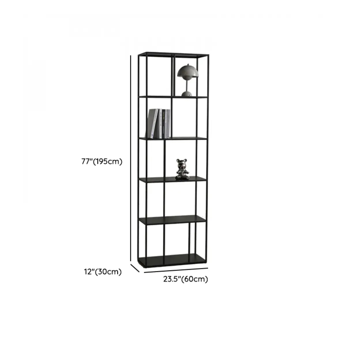 Modern Alloy Black 5-Shelf Vertical Display Bookcase Image - 15