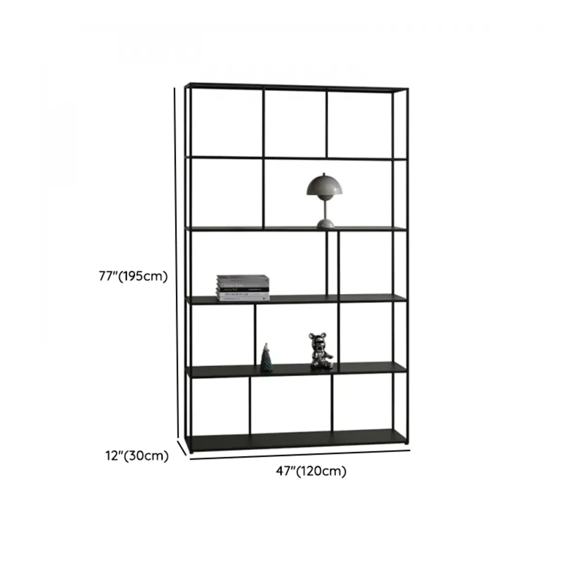 Modern Alloy Black 5-Shelf Vertical Display Bookcase Image - 16