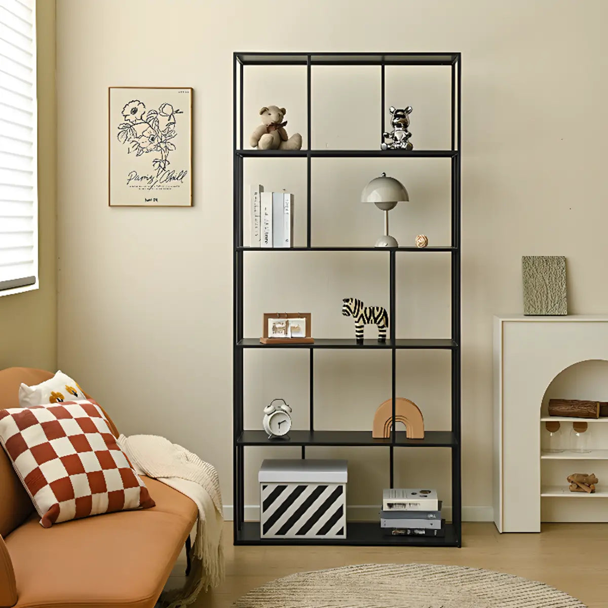 Modern Alloy Black 5-Shelf Vertical Display Bookcase Image - 4