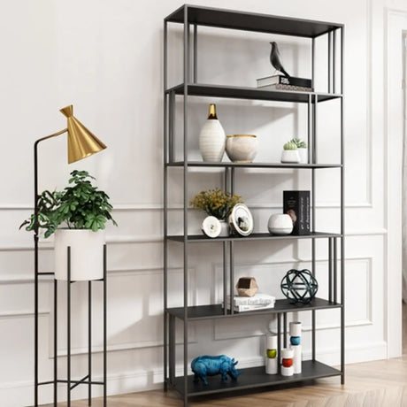 Modern Alloy Frame 5-Shelf Open Display Bookcase Black Image - 1