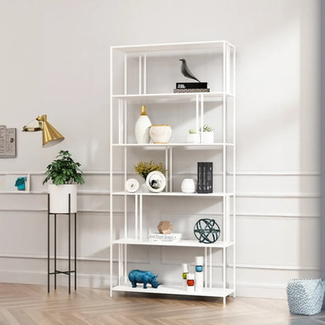Modern Alloy Frame 5-Shelf Open Display Bookcase Black Image - 2