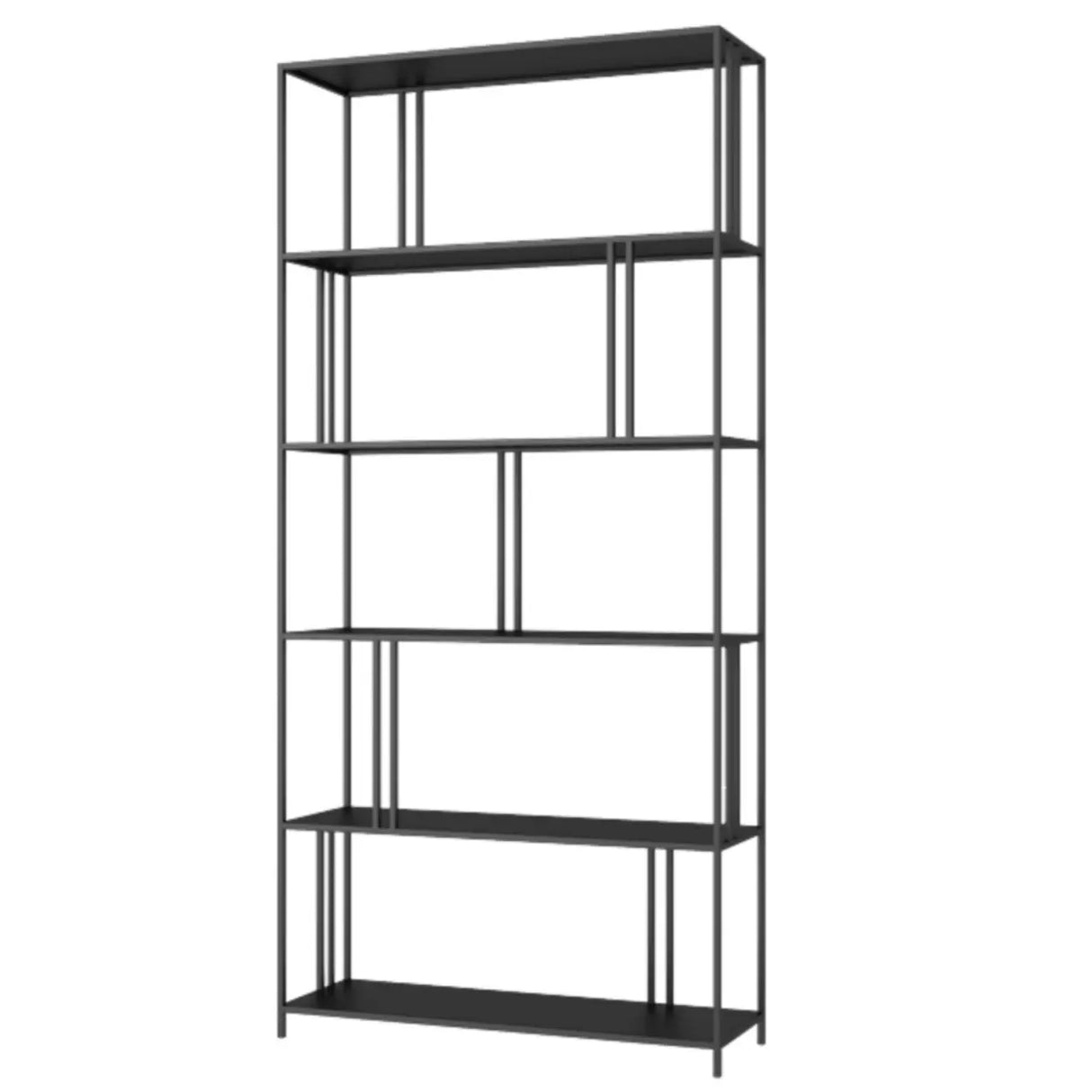 Modern Alloy Frame 5-Shelf Open Display Bookcase Black Image - 5