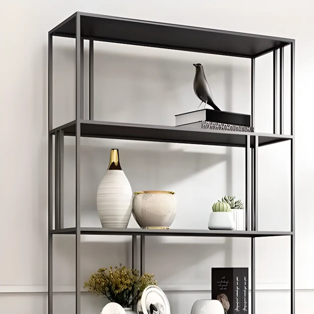 Modern Alloy Frame 5-Shelf Open Display Bookcase Black Image - 6
