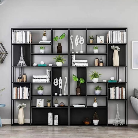 Modern Alloy Storage Shelf Open Back Bookshelf Black Image - 1