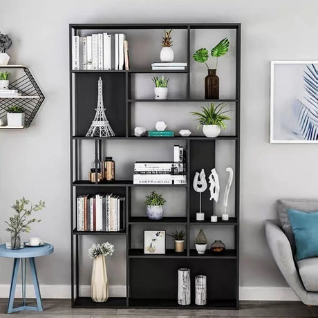 Modern Alloy Storage Shelf Open Back Bookshelf Black Image - 2