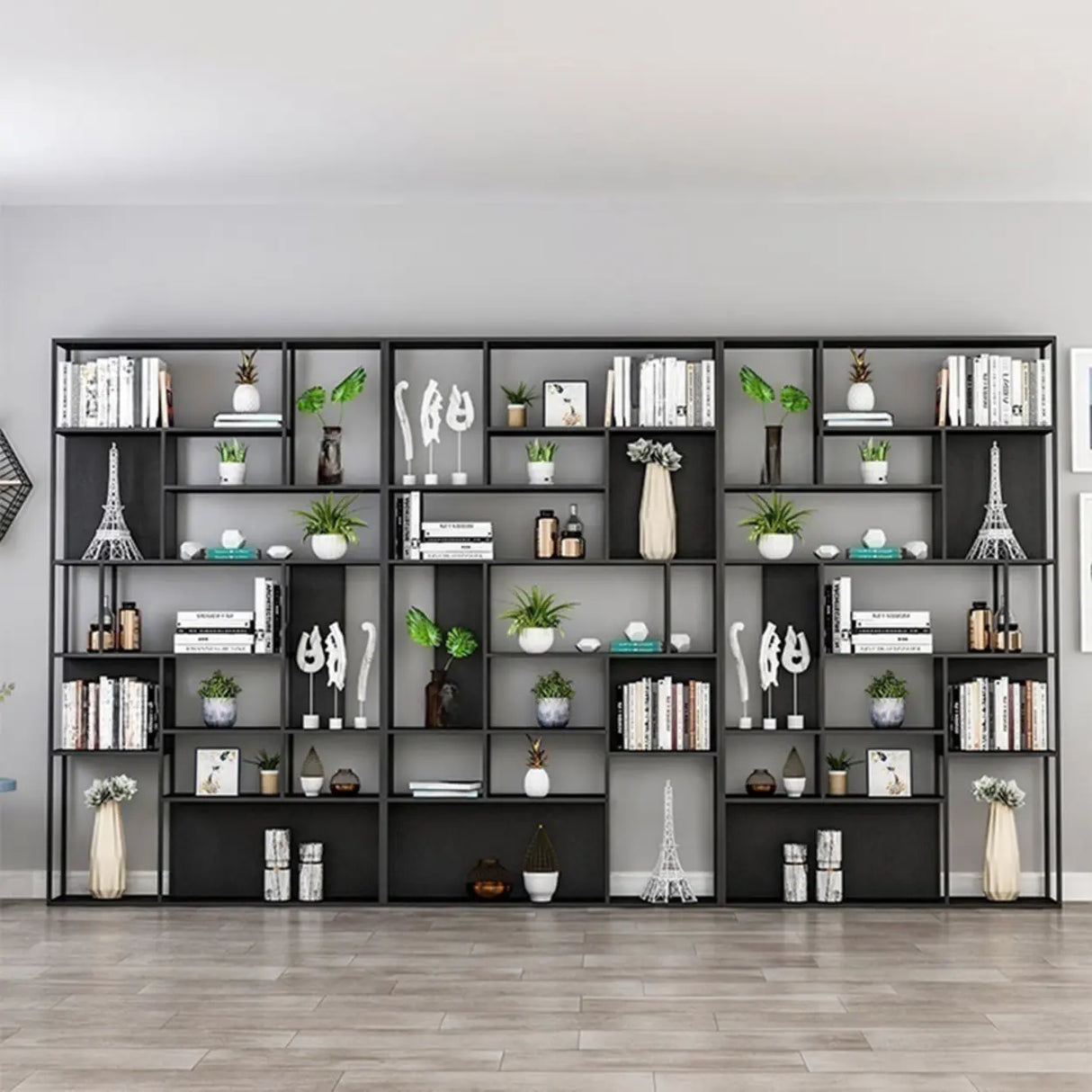 Modern Alloy Storage Shelf Open Back Bookshelf Black Image - 6