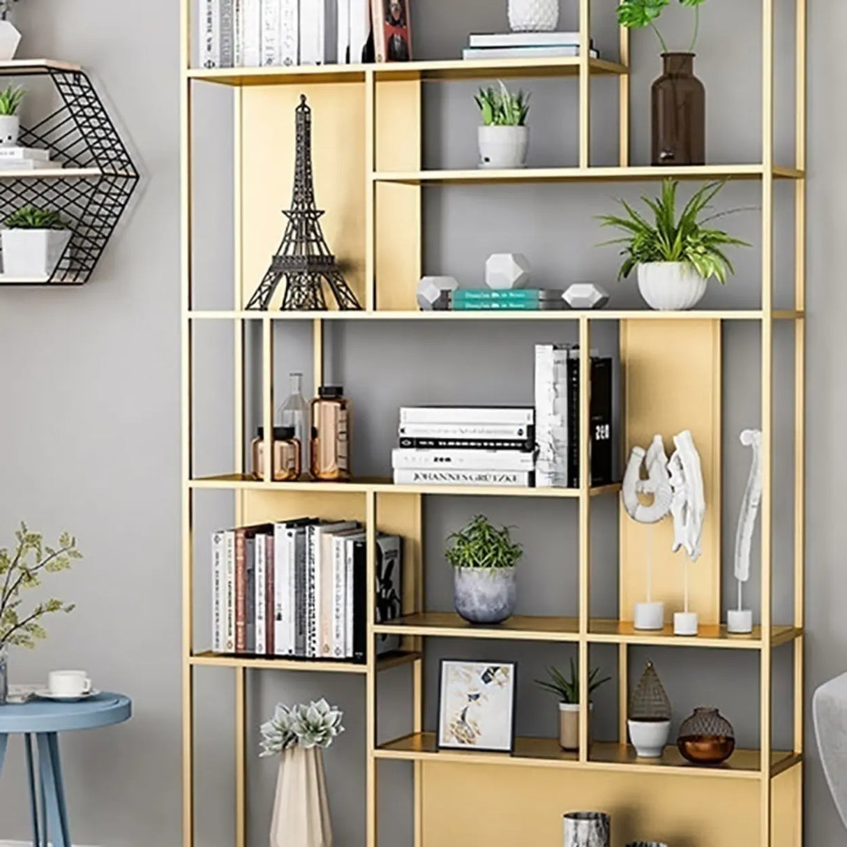 Modern Alloy Storage Shelf Open Back Bookshelf Black Image - 7