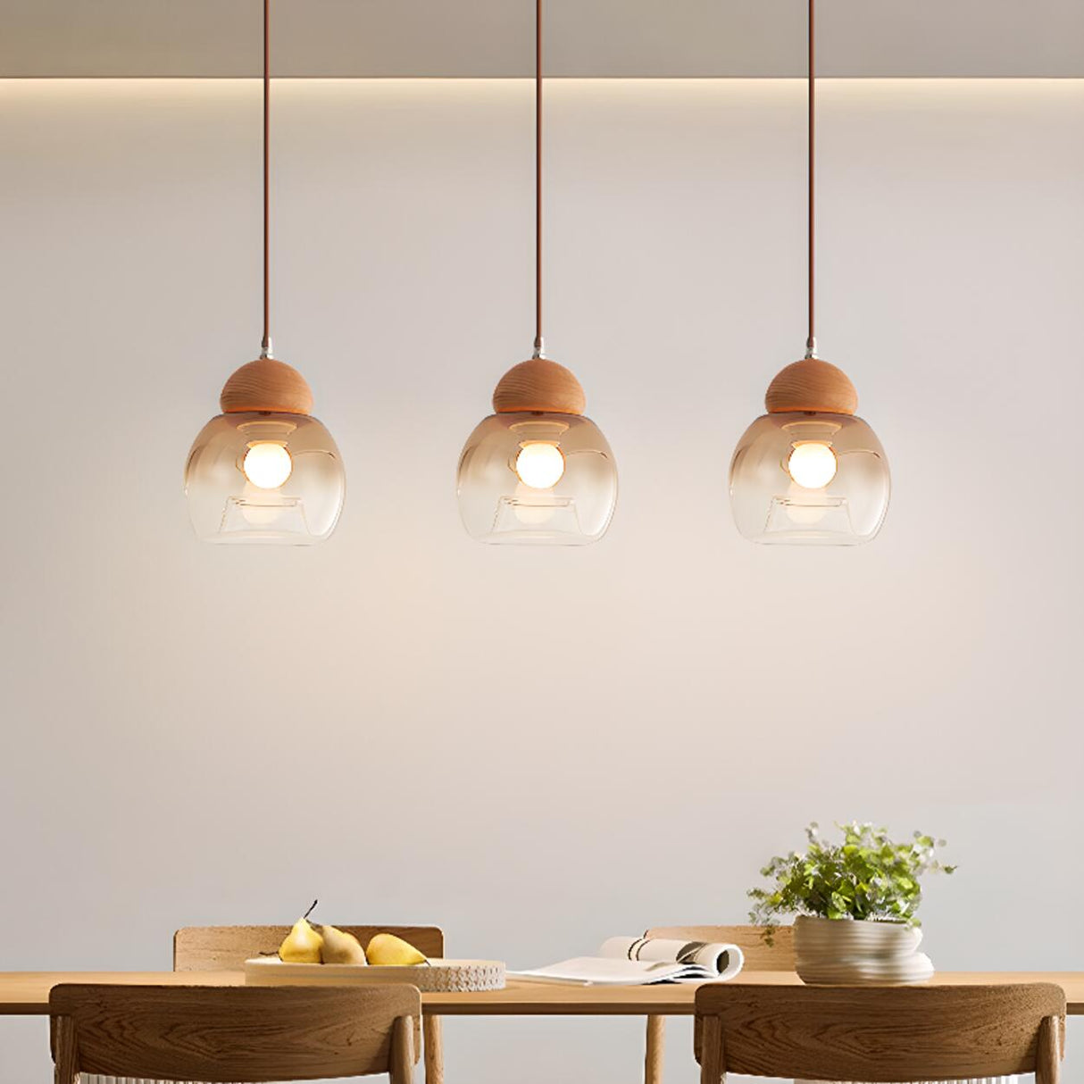Modern Amber Clear Glass Dome Vaulted Pendant Light Image - 5