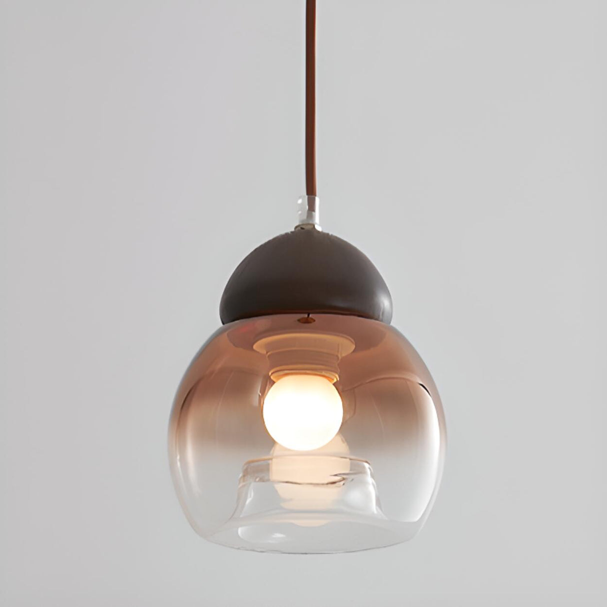 Modern Amber Glass Dome Wood Globe Pendant Light Image - 10