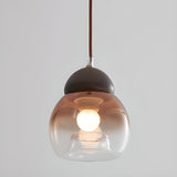 Modern Amber Glass Dome Wood Globe Pendant Light Image - 10
