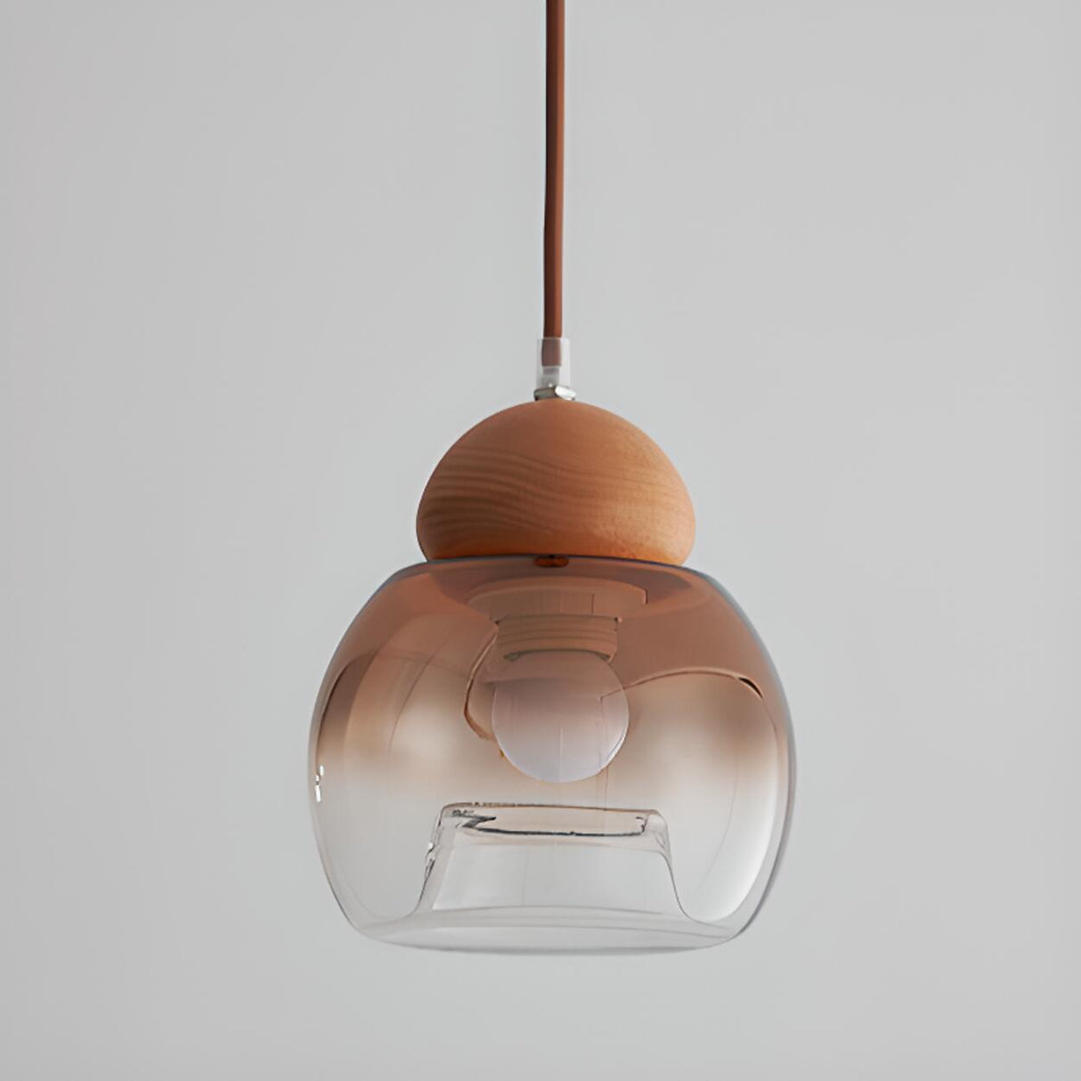 Modern Amber Glass Dome Wood Globe Pendant Light Image - 11