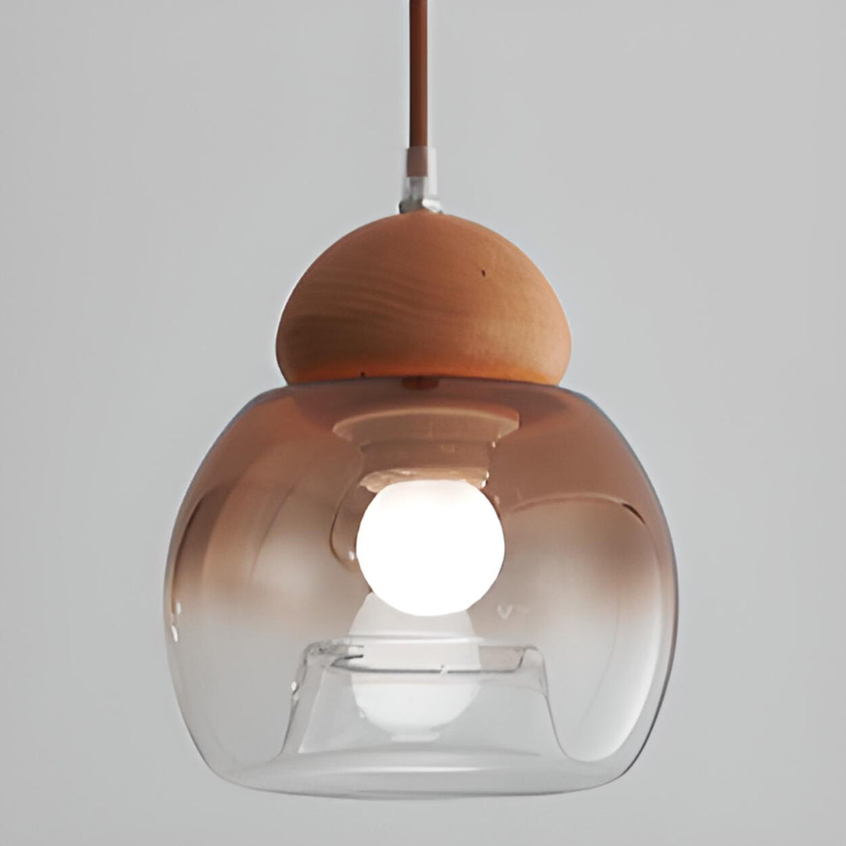 Modern Amber Glass Dome Wood Globe Pendant Light Image - 12