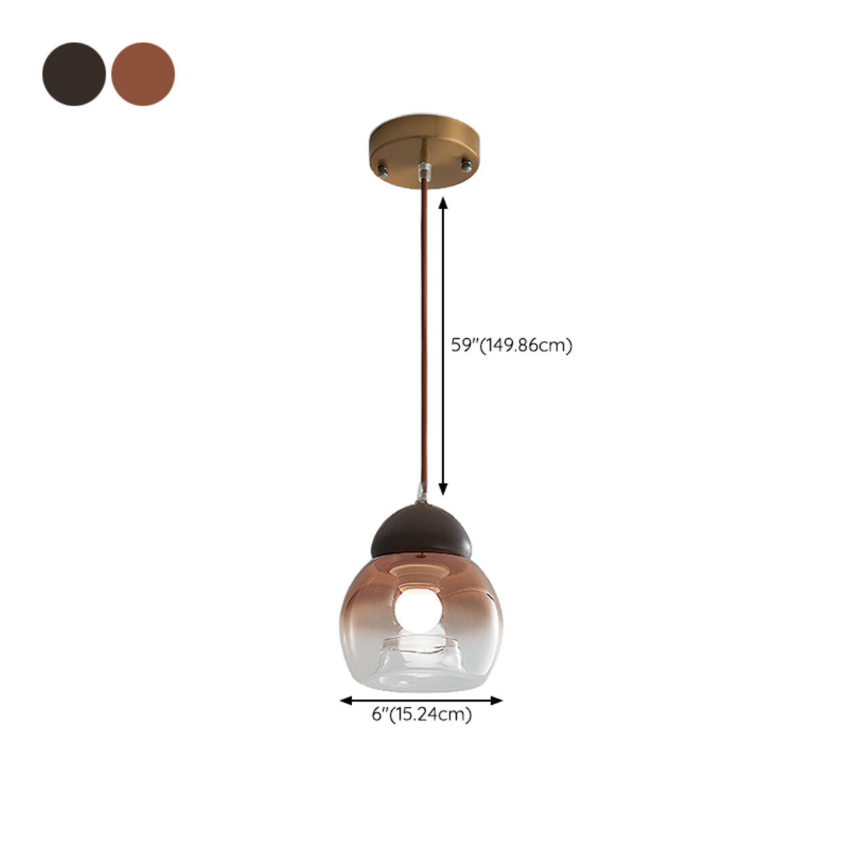 Modern Amber Glass Dome Wood Globe Pendant Light 