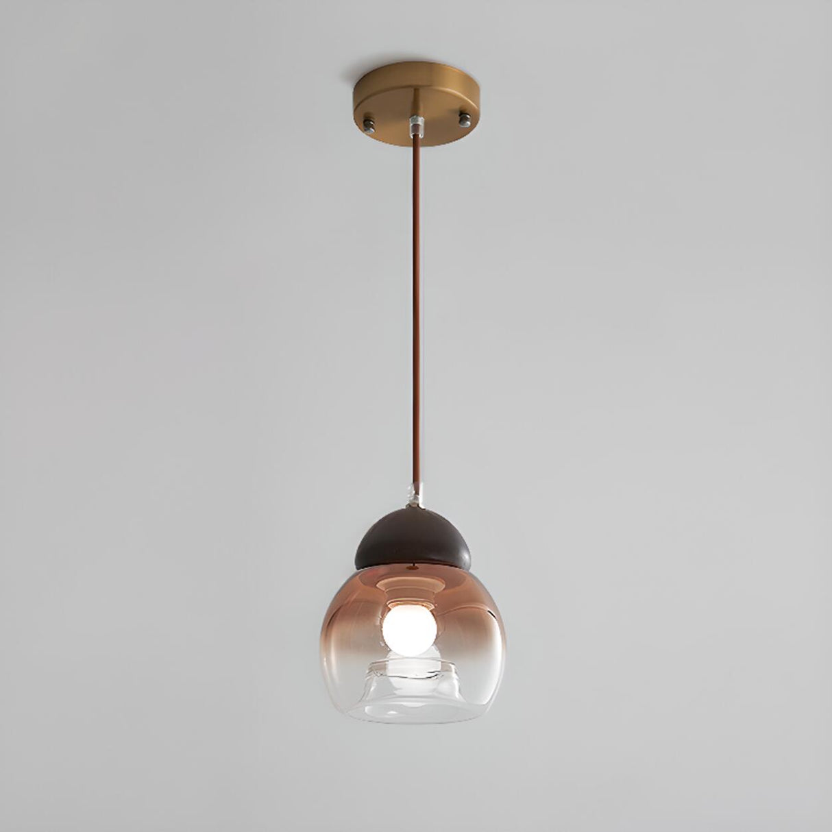 Modern Amber Glass Dome Wood Globe Pendant Light Image - 3