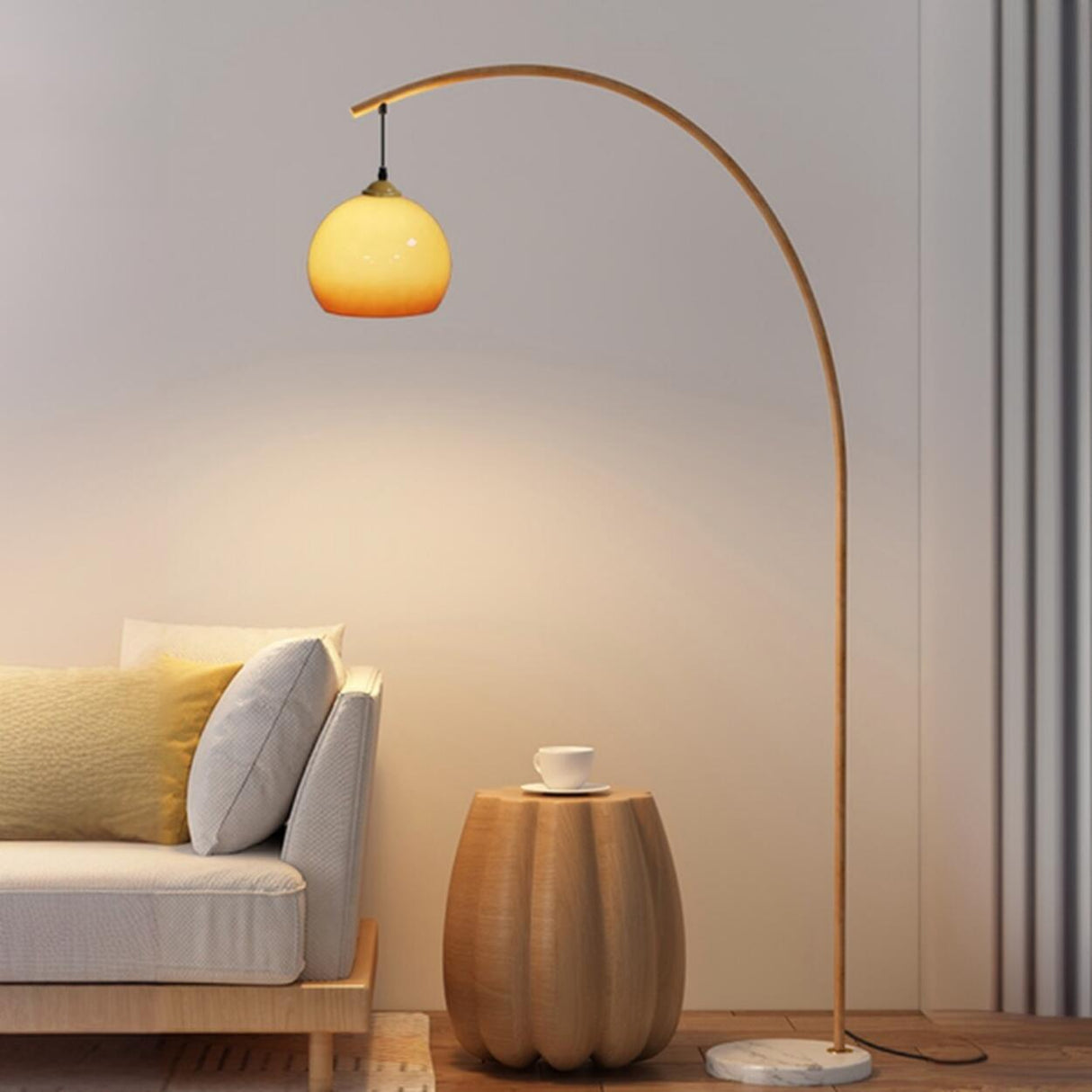 Modern Amber Glass Marble Arched Amber Glass Floor Lamp Image - 4