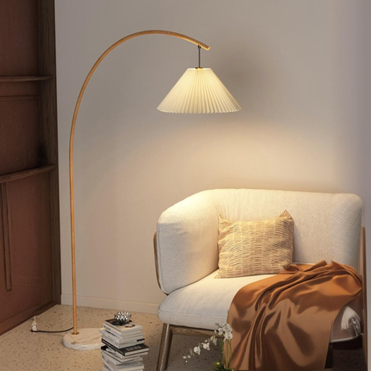 Modern Amber Glass Marble Arched Amber Glass Floor Lamp Image - 6