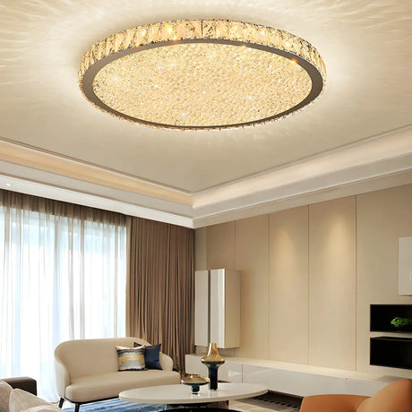 Modern Amber Round Crystal LED Flush Mount Ceiling Lamp Image - 5